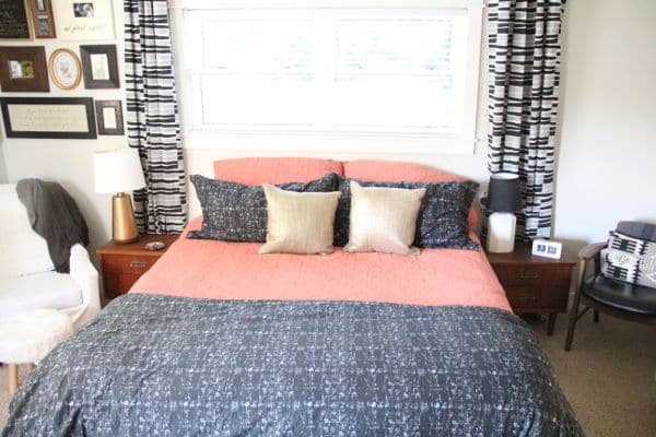 West Elm Bedding with Thrifted Mid Century nightstands