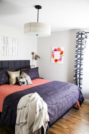 Mid Century Bedroom with Black and Coral