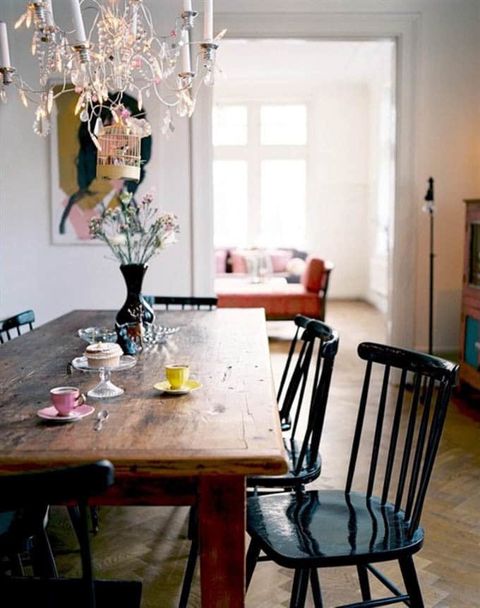 Black Chairs with Thick Wood Table