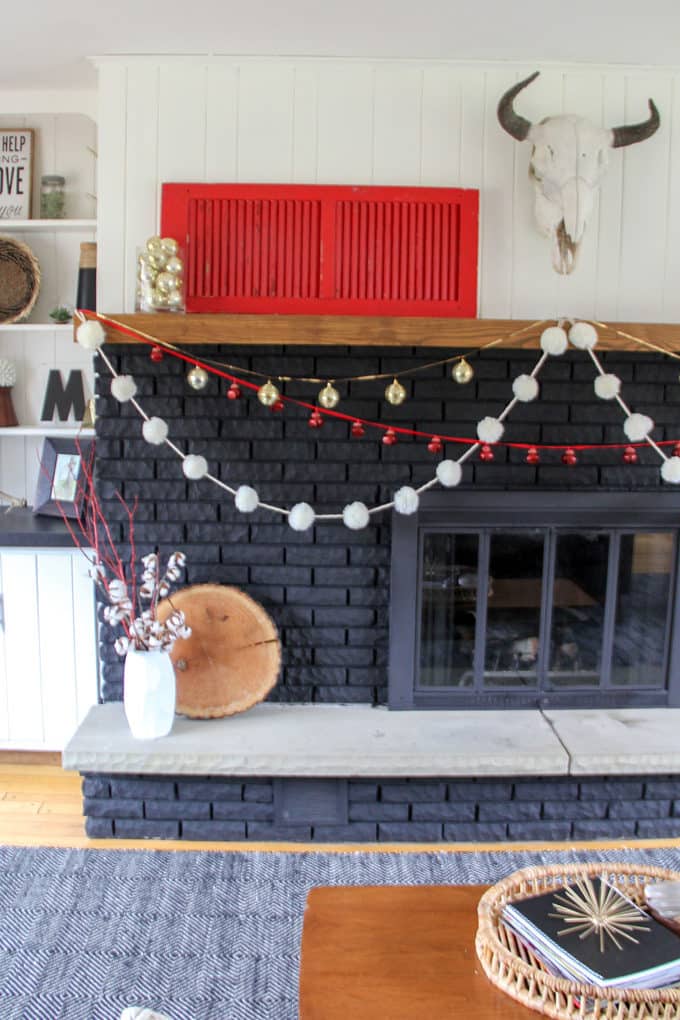 Black Brick Fireplace at Christmas