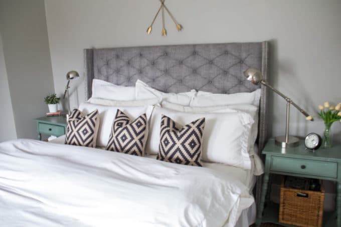 Master Bed with DIY Upholstered Headboard