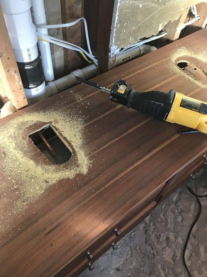 Cut hole in dresser