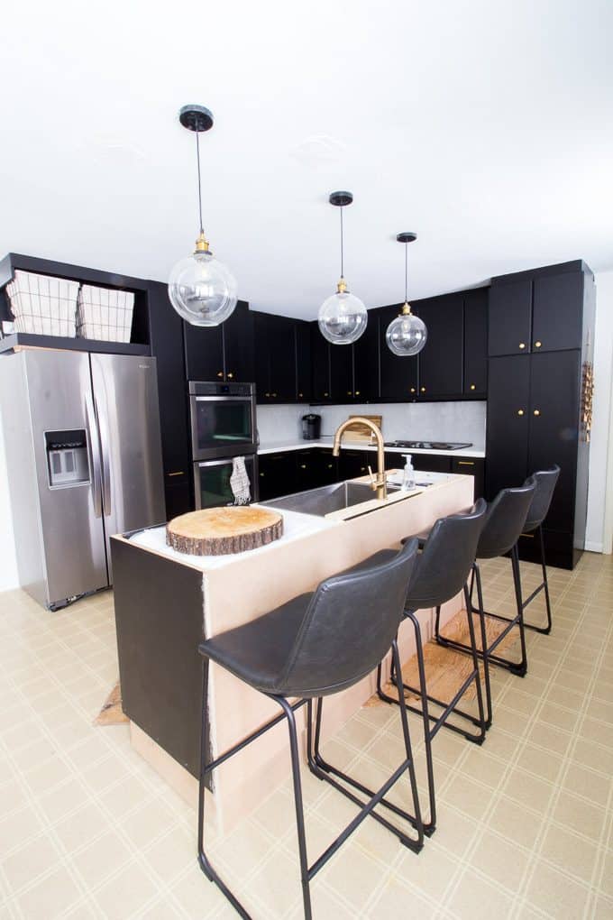 updated kitchen with original cabinets