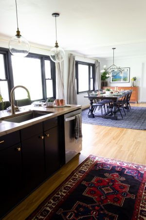 Black Cabinets and Vintage Rug
