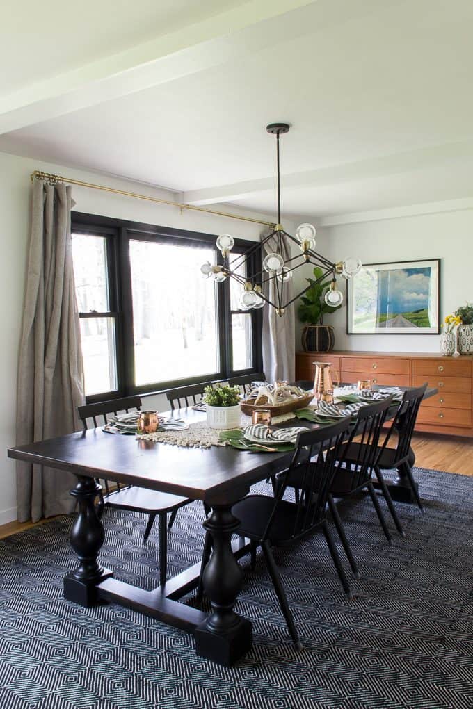 White Wood Beams in Dining Room
