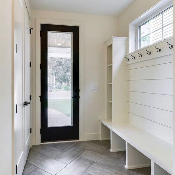 Mudroom with Cubbies and Black Door