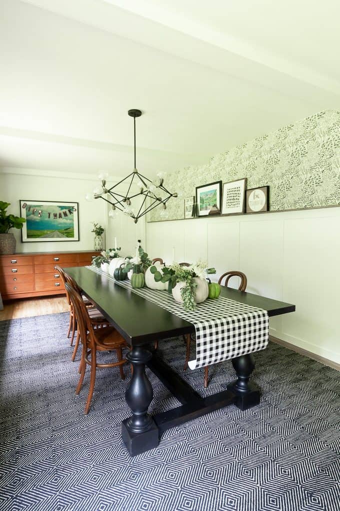 Fall Dining Room with Green and White Pumpkins